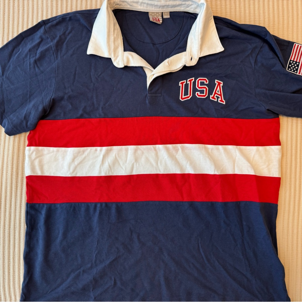 NWOT GAP Blue and Red Polo Shirt with Patriotic Design
